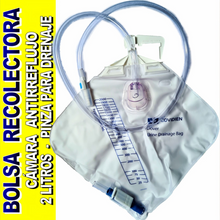 Cargar imagen en el visor de la galería, BOLSA RECOLECTORA DE ORINA DOVER 2 LT CAMARA ANTIRREFLUJO COMPATIBLE SONDA FOLEY DRENAJE URINARIO