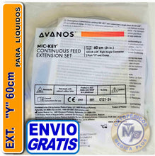 Cargar imagen en el visor de la galería, EXTENSION Y - 60 CM CON PINZA MODELO 0121-24 CALIBRE DELGADO PARA LIQUIDOS COMPATIBLE CON BOTON GASTRICO - PARA BOTON DE GASTROSTOMIA AVANOS