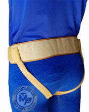 Cargar imagen en el visor de la galería, FAJA PARA HERNIA INGUINAL ELASTICO REFORZADO OCRE ALMOHADILLAS IZQUIERDA Y DERECHA HERNIA INGLE