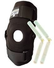 Cargar imagen en el visor de la galería, RODILLERA MECANICA RODILLERA ABIERTA DE NEOPRENO NEGRO CON VARILLAS DE ALUMINIO ARTICULADAS
