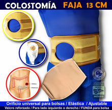 Cargar imagen en el visor de la galería, FAJA 13 CM PARA COLOSTOMIA ORIFICIO UNIVERSAL 10 CM ELASTICA CON FUNDA INCLUIDA