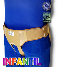 Cargar imagen en el visor de la galería, FAJA PARA HERNIA INGUINAL ELASTICO REFORZADO OCRE ALMOHADILLAS IZQUIERDA Y DERECHA HERNIA INGLE