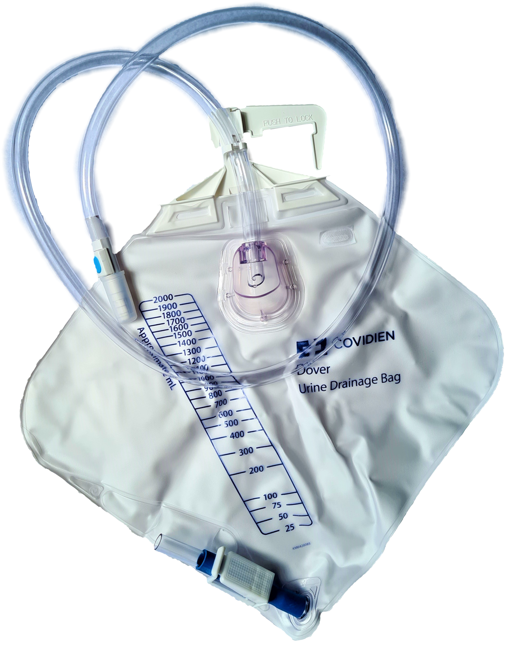 BOLSA DOVER RECOLECTORA DE ORINA 2 LT CAMARA ANTIRREFLUJO PARA SONDA FOLEY DRENAJE URINARIO