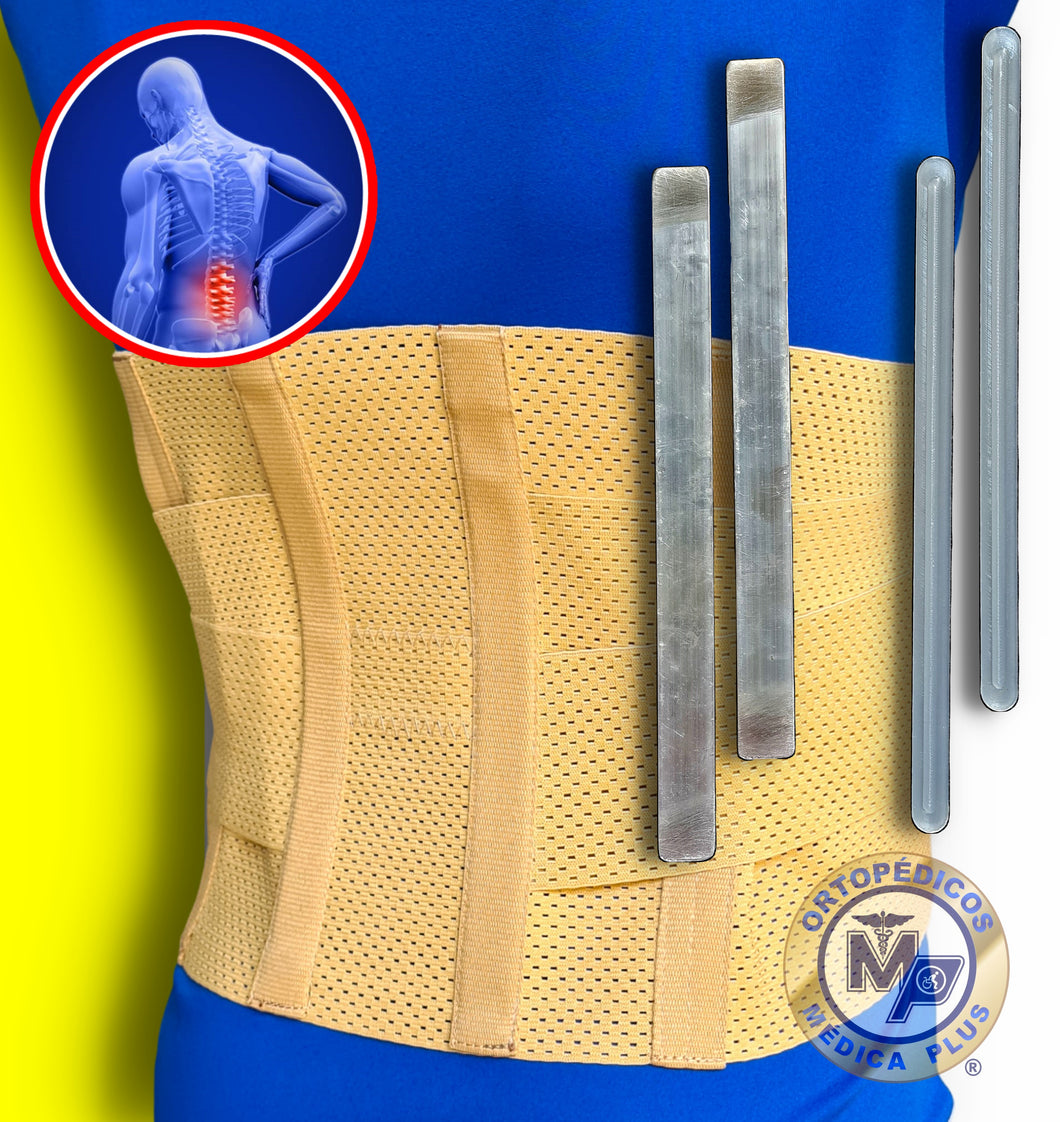FAJA LUMBOSACRA TRANSPIRABLE REFORZADA VARILLAS DE ALUMINIO Y PLASTICO INTERCAMBIABLES FAJA SACROLUMBAR