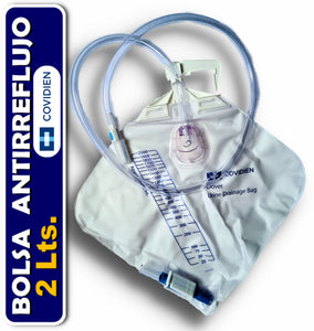 BOLSA RECOLECTORA DE ORINA DOVER 2 LT CAMARA ANTIRREFLUJO COMPATIBLE SONDA FOLEY DRENAJE URINARIO
