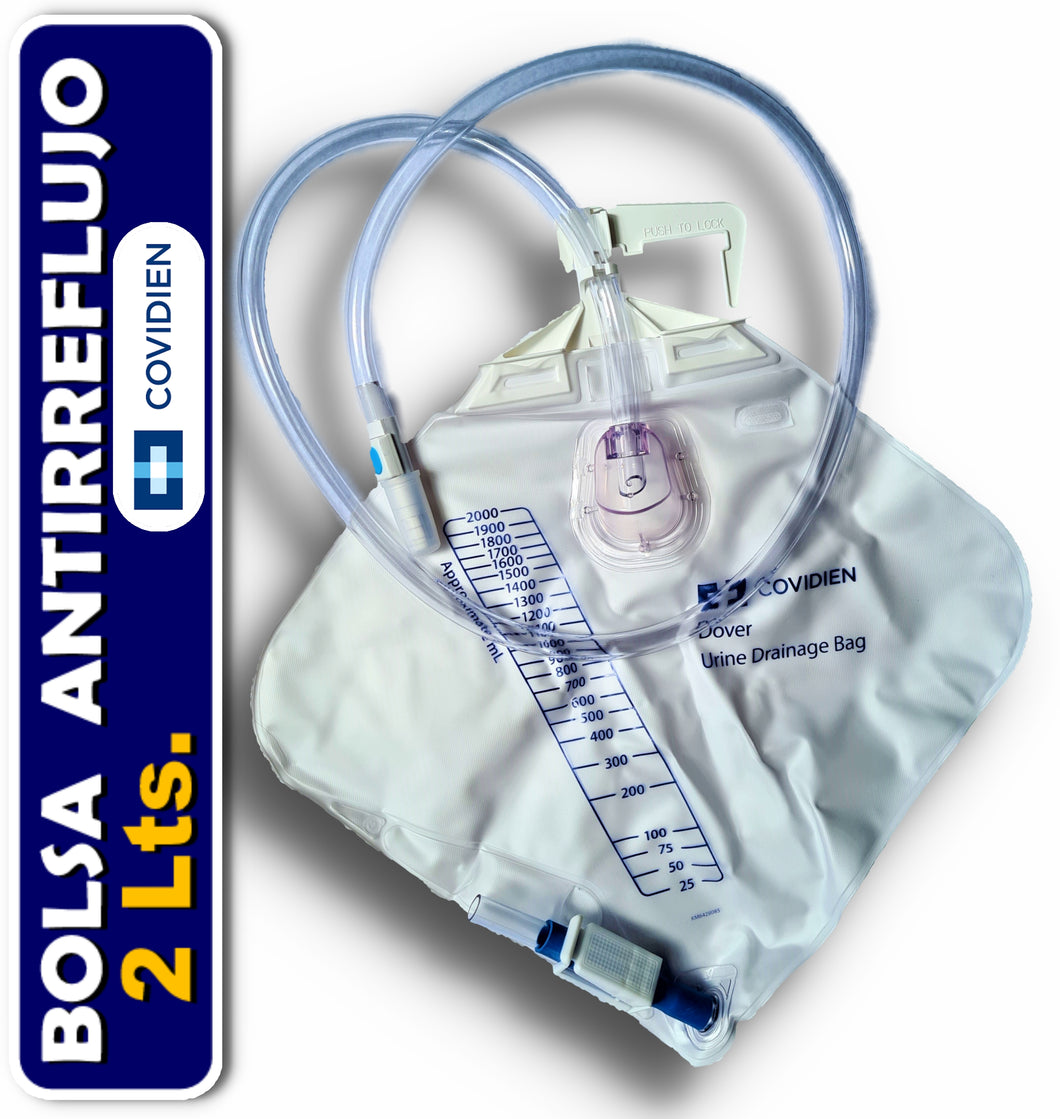 BOLSA RECOLECTORA DE ORINA DOVER 2 LT CAMARA ANTIRREFLUJO COMPATIBLE SONDA FOLEY DRENAJE URINARIO