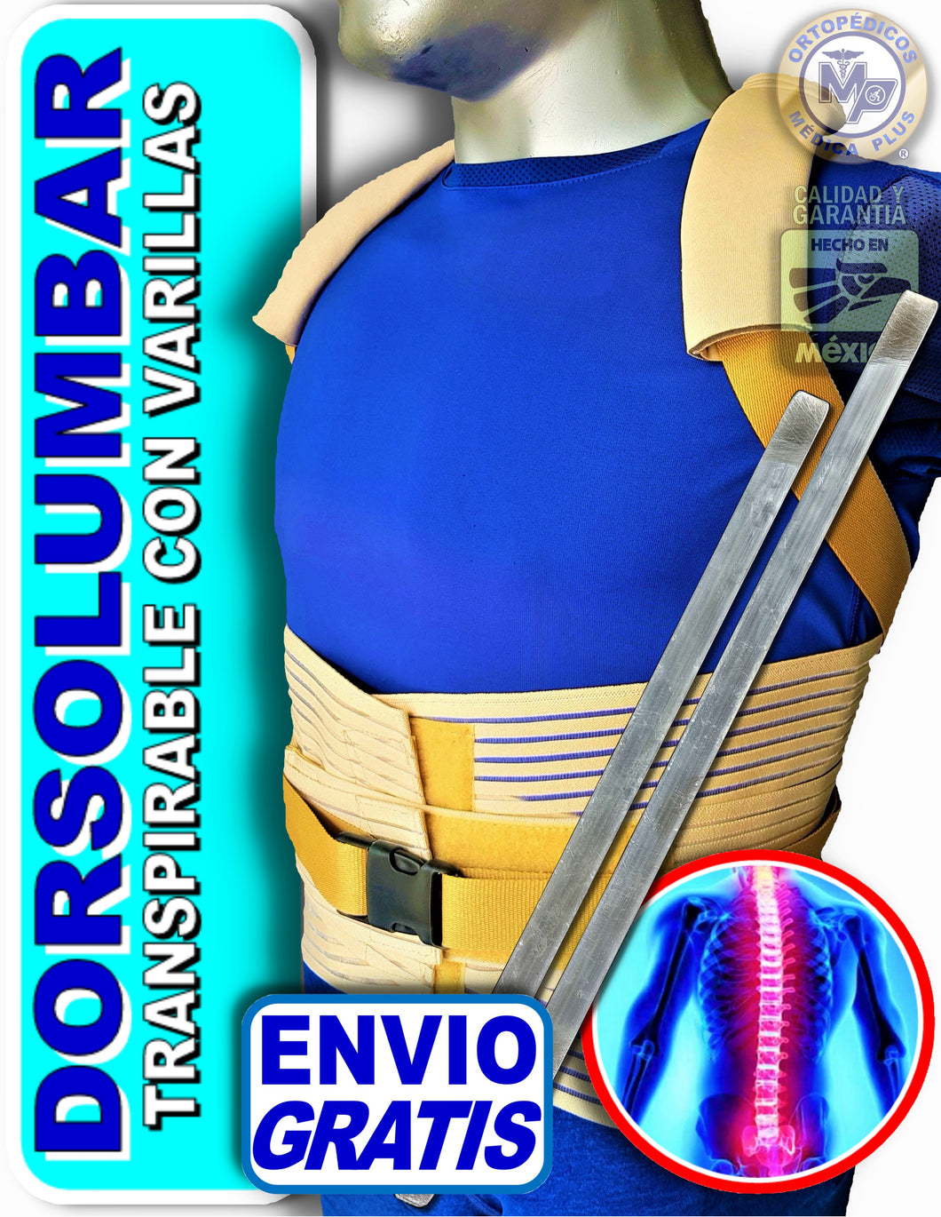 FAJA DORSOLUMBAR TRANSPIRABLE ELASTICA REFORZADA VARILLAS DE ALUMINIO DORSAL ESPALDA ALTA