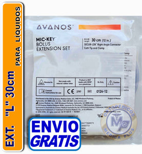EXTENSION L - 30 CM  CON PINZA MODELO 0124-12 CALIBRE DELGADO PARA LIQUIDOS COMPATIBLE CON BOTON GASTRICO DE GASTROSTOMIA AVANOS EXTENSION 0124-12