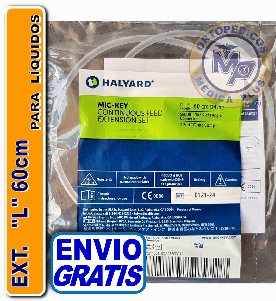 EXTENSION L - 60 CM CON PINZA MODELO 0124-24 CALIBRE DELGADO PARA LIQUIDOS COMPATIBLE CON BOTON GASTRICO DE GASTROSTOMIA AVANOS EXTENSION 0124-24
