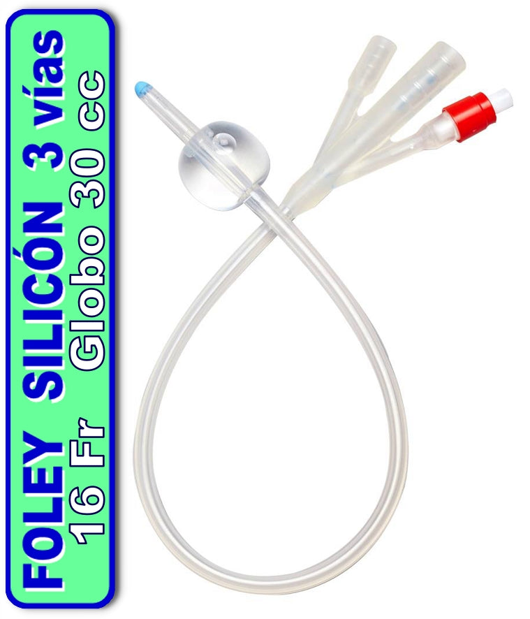 SONDA FOLEY DE SILICON 3 VIAS GLOBO 30 CC VARIOS CALIBRES - SONDA PARA DRENAJE URINARIO SONDA FOLEY 3 VÍAS DE SILICON -