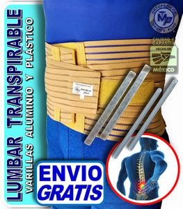 FAJA LUMBOSACRA TRANSPIRABLE REFORZADA VARILLAS DE ALUMINIO Y PLASTICO INTERCAMBIABLES FAJA SACROLUMBAR