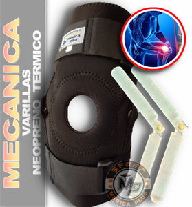RODILLERA MECANICA RODILLERA ABIERTA DE NEOPRENO NEGRO CON VARILLAS DE ALUMINIO ARTICULADAS