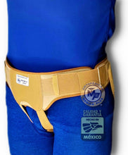 Cargar imagen en el visor de la galería, FAJA PARA HERNIA INGUINAL ELASTICO REFORZADO OCRE ALMOHADILLAS IZQUIERDA Y DERECHA HERNIA INGLE

