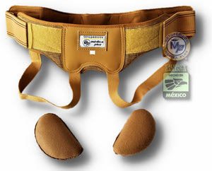 FAJA PARA HERNIA INGUINAL ELASTICO REFORZADO OCRE ALMOHADILLAS IZQUIERDA Y DERECHA HERNIA INGLE