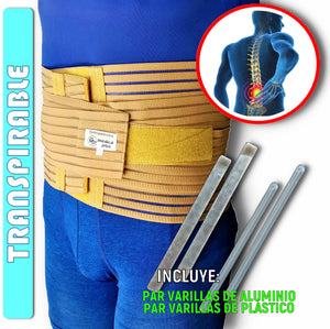 FAJA LUMBOSACRA TRANSPIRABLE REFORZADA VARILLAS DE ALUMINIO Y PLASTICO INTERCAMBIABLES FAJA SACROLUMBAR